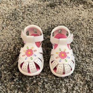 Girls Rachel White Leather Velcro Sandals
